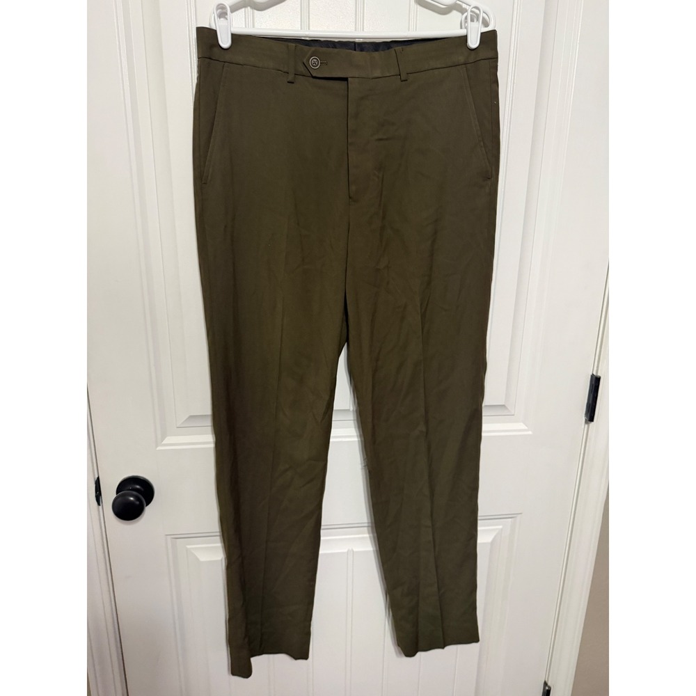 Weatherproof Vintage Pants Mens 34 Olive Green Flat Front Stretch EUC